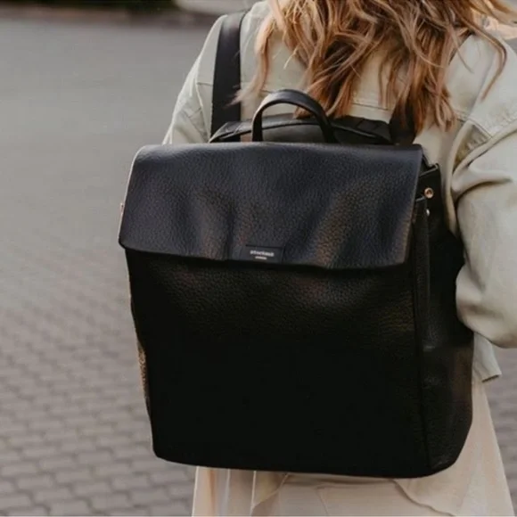 Storksak Black Pebble Leather Diaper Bag Backpack - Picture 2 of 9